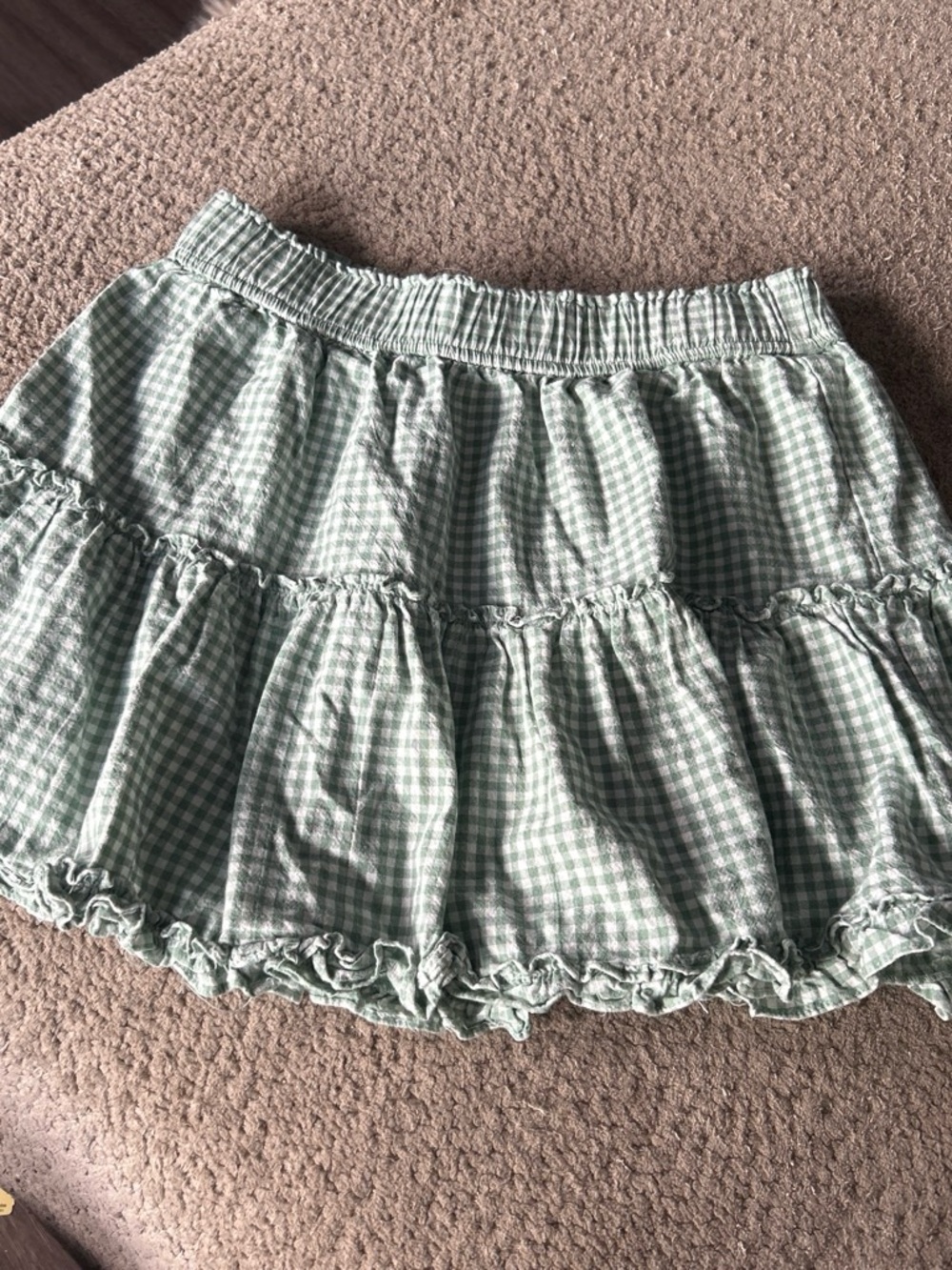 Gingham Tiered Skater Mini Skirt in Light Green